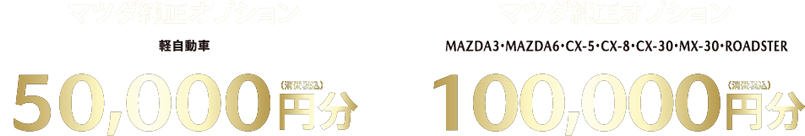 軽自動車 50,000円分 / MAZDA3・MAZDA6・CX-5・CX-8・CX-30・MX-30・ROADSTER 100,000円分